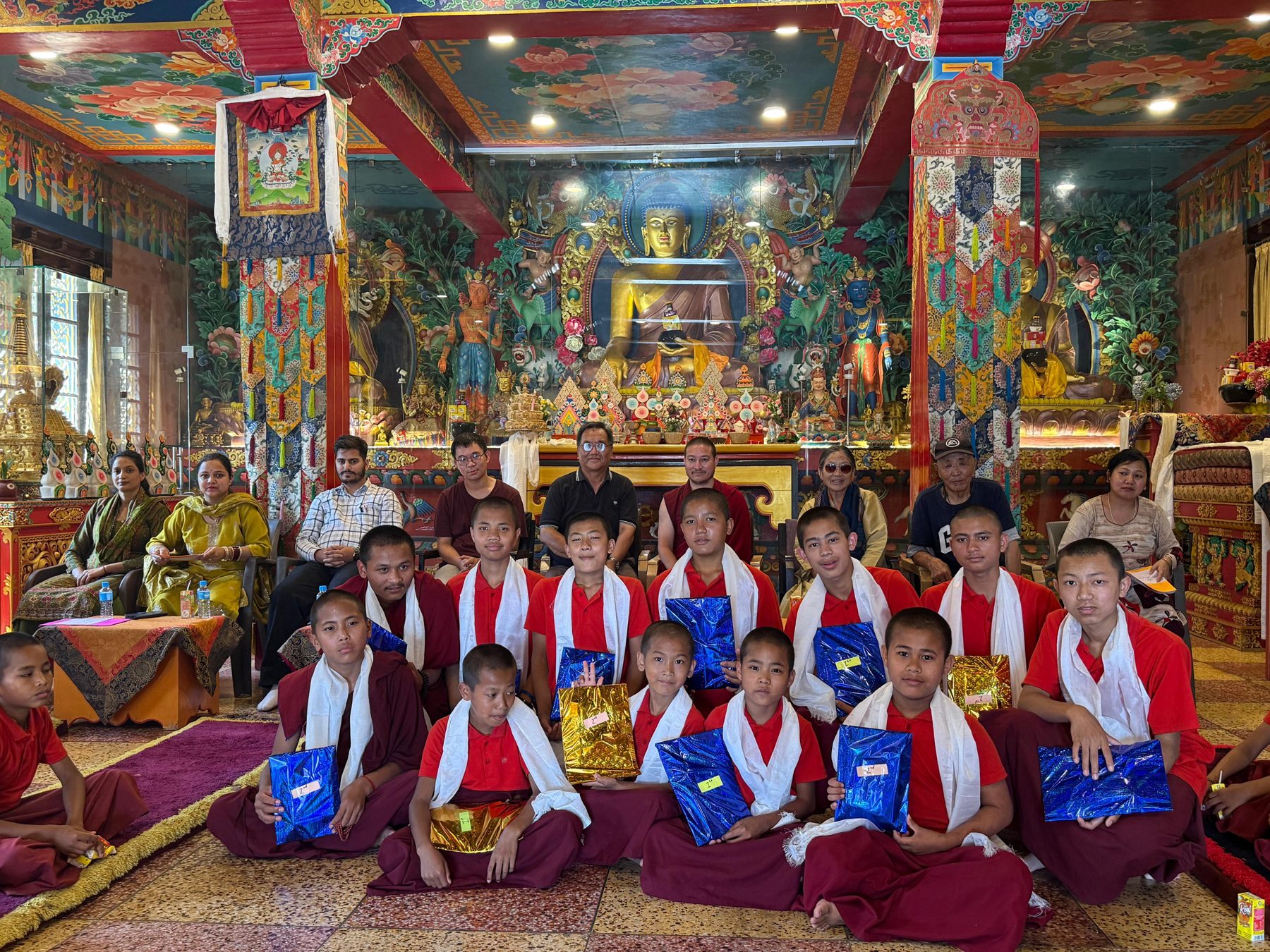 Students and community members gathered in the monastery shrine hall