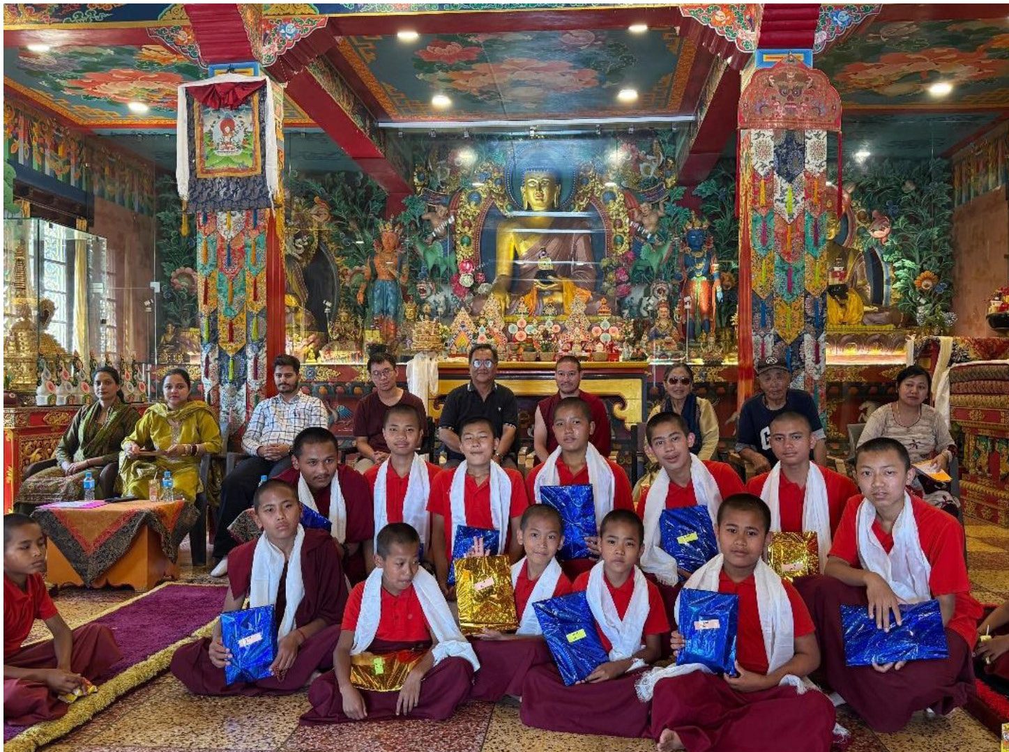 Children and teachers at an annual course-results ceremony
